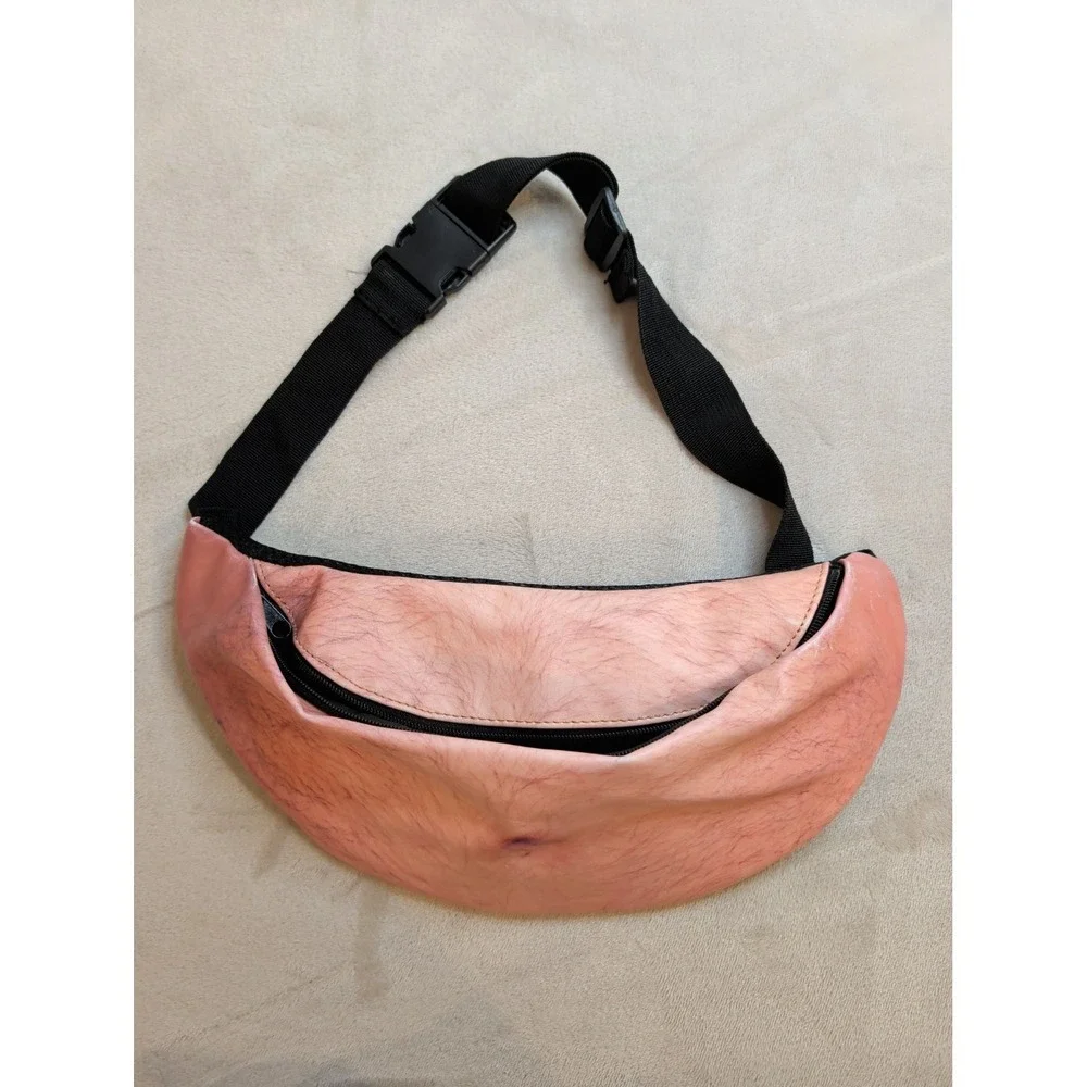 Funny‎ Hairy Belly Fanny Pack Dad Bod Waist Bag Novelty Gag Gift Zipper